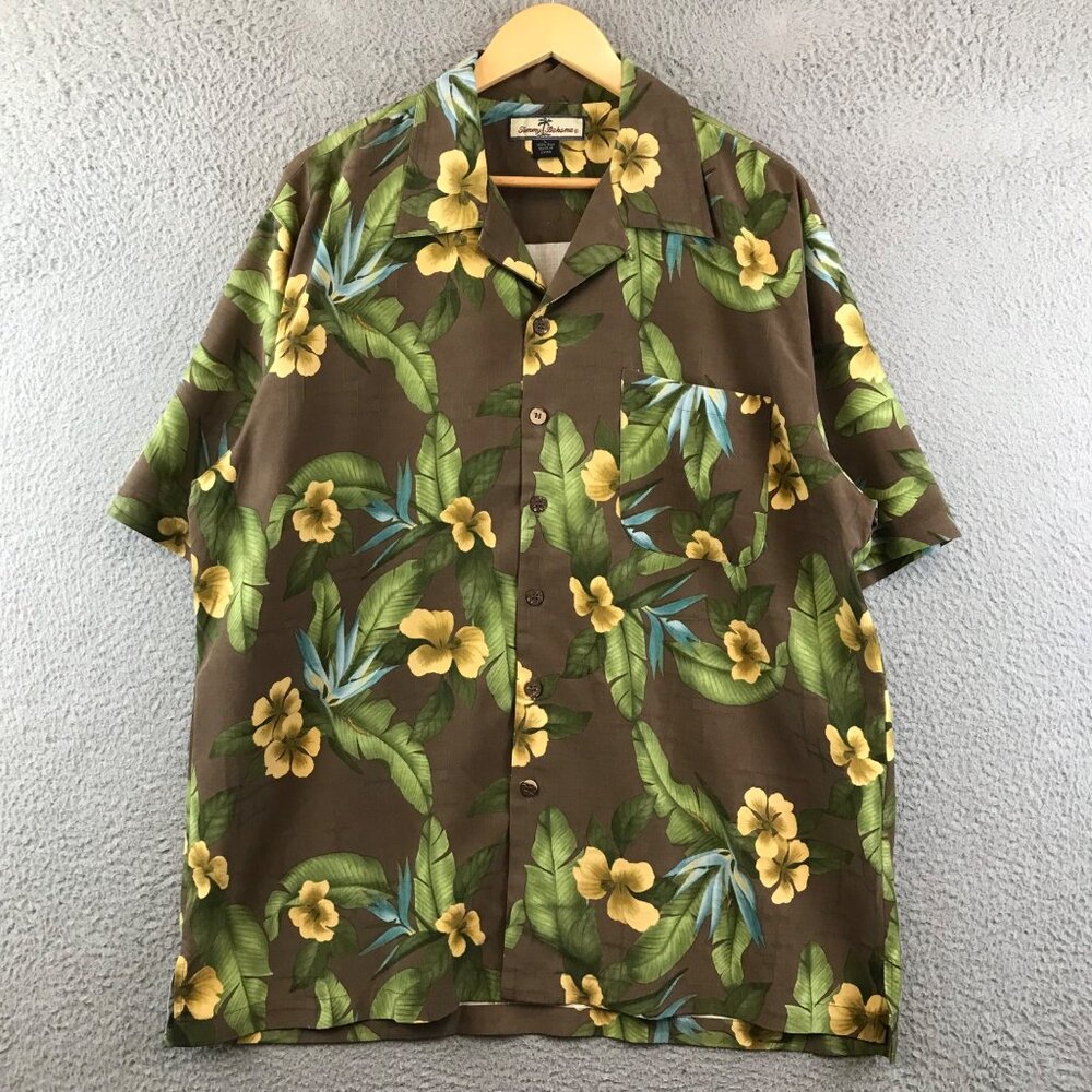 Tommy Bahama Mens Floral Hawaiian Silk Shirt Size L‎